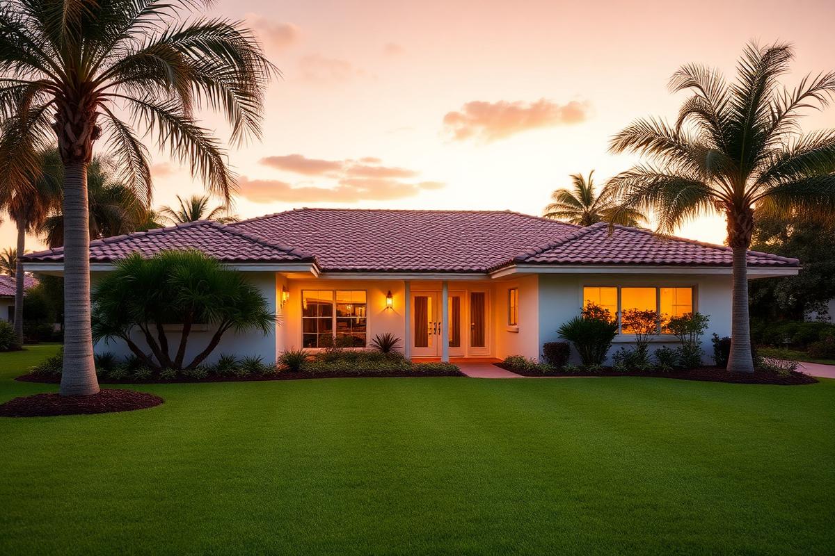 Mora Realty Davie single-family homes Davie FL — modern ranch home with tile roof and palm trees