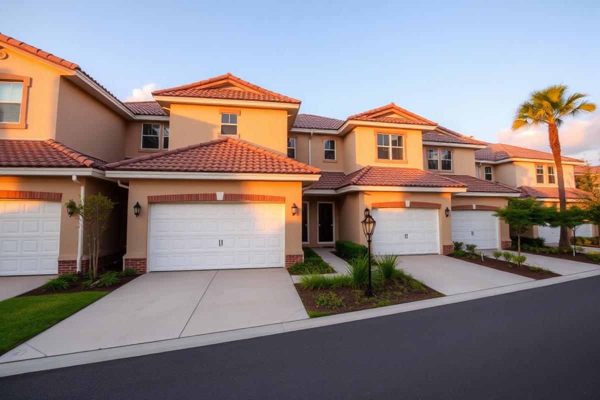 Mora Realty Davie townhomes Davie FL — row of Florida townhomes with two-car garages