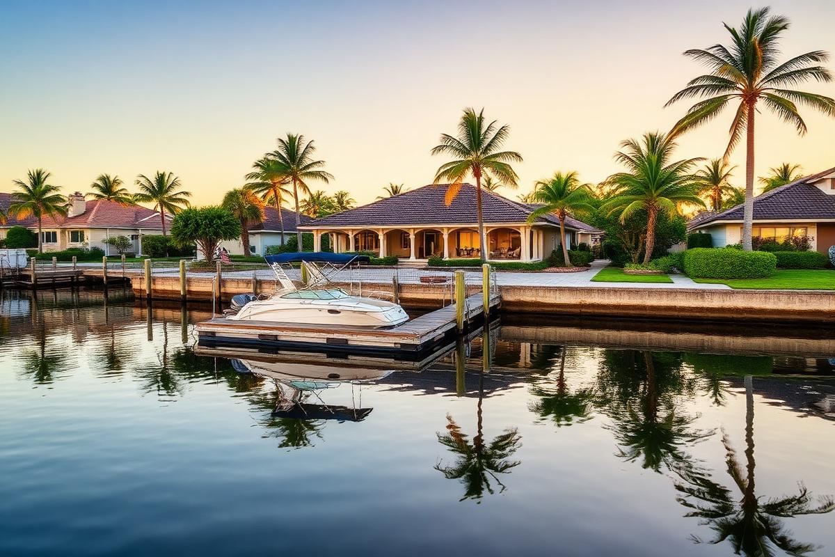 Mora Realty Davie waterfront homes Davie FL — canal-front house with private dock and boat